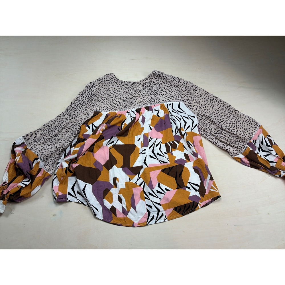 Fate Mixed Print Geometric Animal Print Blouse Mustard Mauve Small NWT - Picture 7 of 8